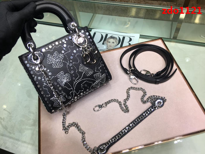 DIOR迪奧 Lady Dior mini刺繡 幸運草 光滑小牛皮 袖珍手提包 M0505  zdo1121