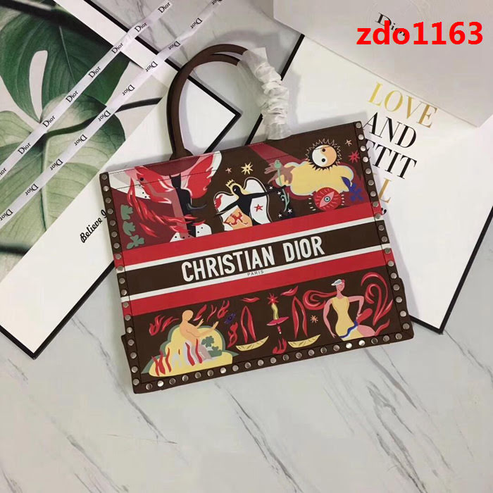 DIOR迪奧 Book Tote 絲絨小牛皮 飾以鉚釘 手提購物袋  zdo1163