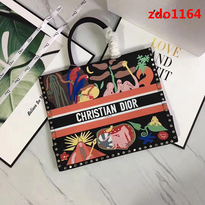 DIOR迪奧 Book Tote 絲絨小牛皮 飾以鉚釘 手提購物袋  zdo1164