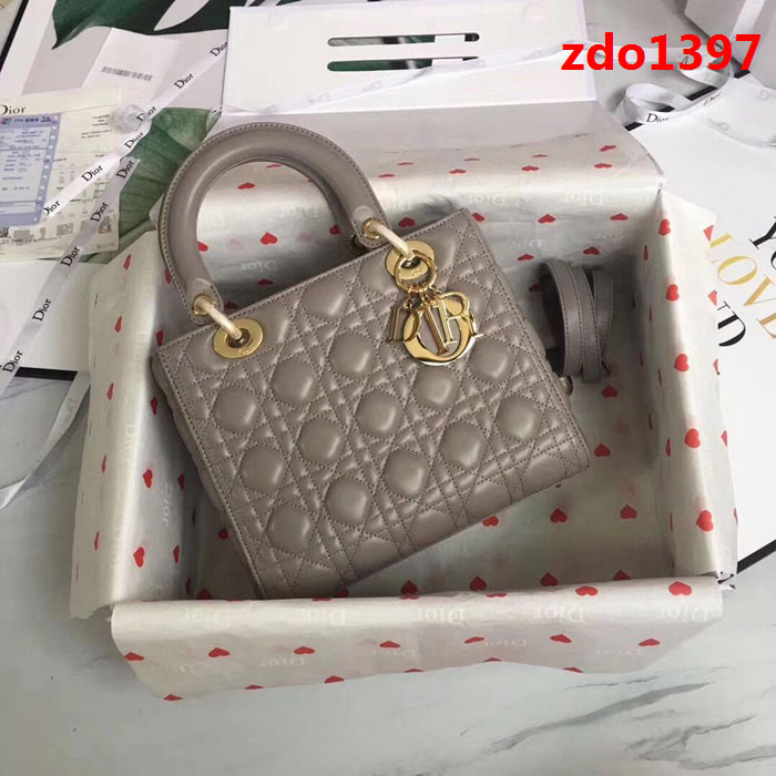 DIOR迪奧 LadyDior5格 小羊皮手提包 Cannage藤格紋縫線 可手提肩背或斜挎  zdo1397