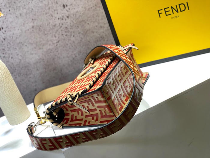 FENDI芬迪 墨綠色小牛皮 翻蓋手袋 翻蓋綴以同色系穿繩及小蝴蝶結 可斜背或手拿 F3303#  fd1662