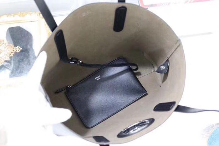 FENDI芬迪 SHOPPING LOGO 超大容量 手掌紋小牛皮 手提桶包 內置拉鏈小口袋 3301  fd1667