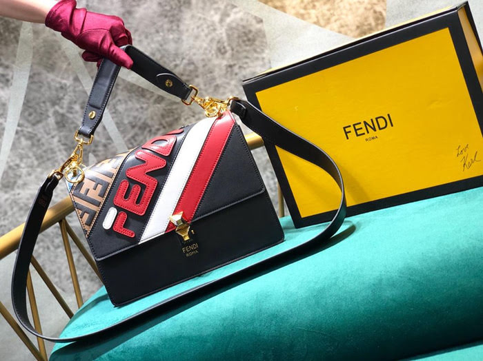 FENDI芬迪 最新FENDI MANIA系列 撞色皮搭配 壓雙F拼接 手提肩背包 F2212#大號  fd1734