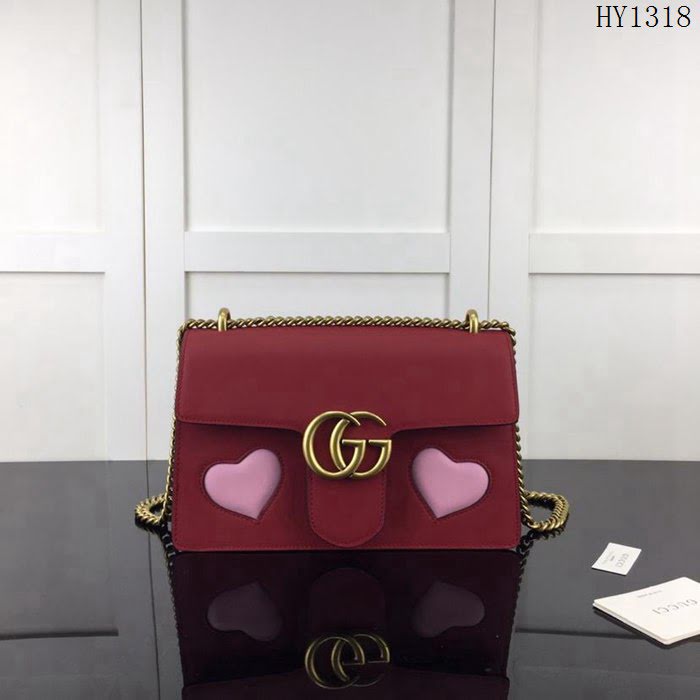 GUCCI古馳 新款 專櫃品質 原單 431777 紅心 鏈條單肩斜挎包HY1318