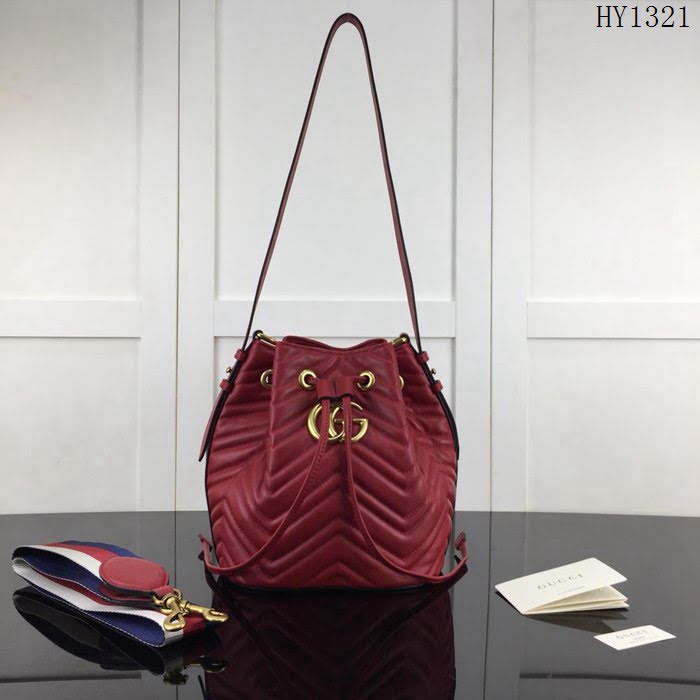 GUCCI古馳 新款 專櫃品質 原單 476674全皮 大紅 休閒肩背包HY1321