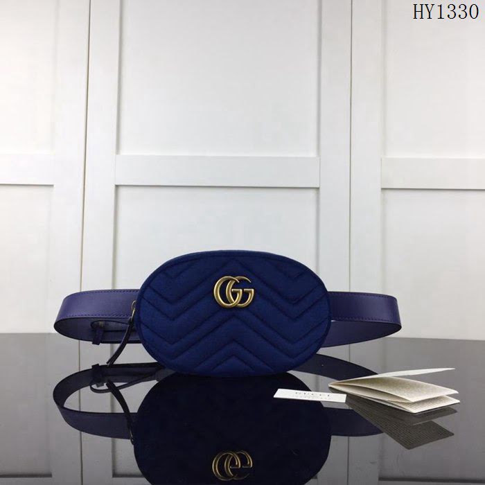 GUCCI古馳 新款 專櫃品質 原單 476434 天鵝絨 藍色 時尚腰包HY1330