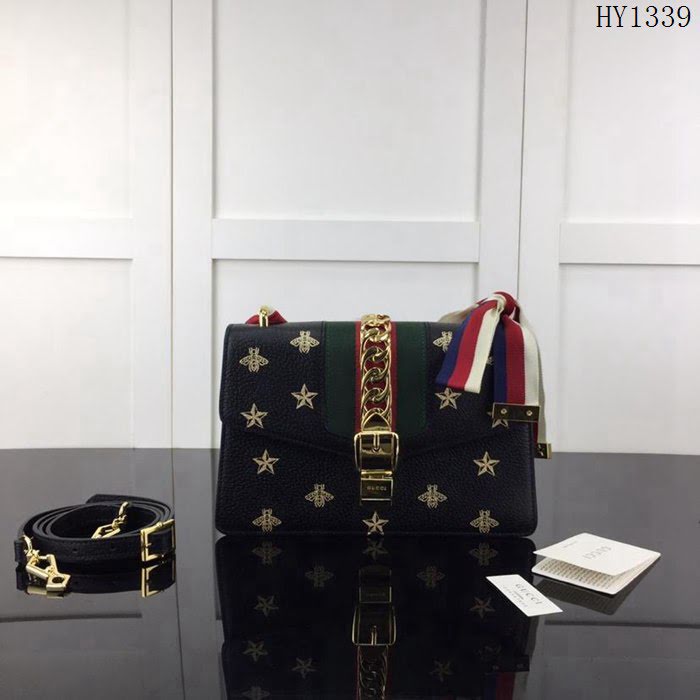 GUCCI古馳 新款 專櫃品質 原單 524405全皮蜜蜂印金 克色 單肩 斜挎包HY1339