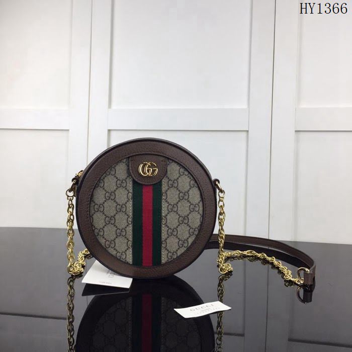 GUCCI古馳 新款 專櫃品質 原單 550618 啡Pvc啡皮 圓形 鏈條挎包HY1366