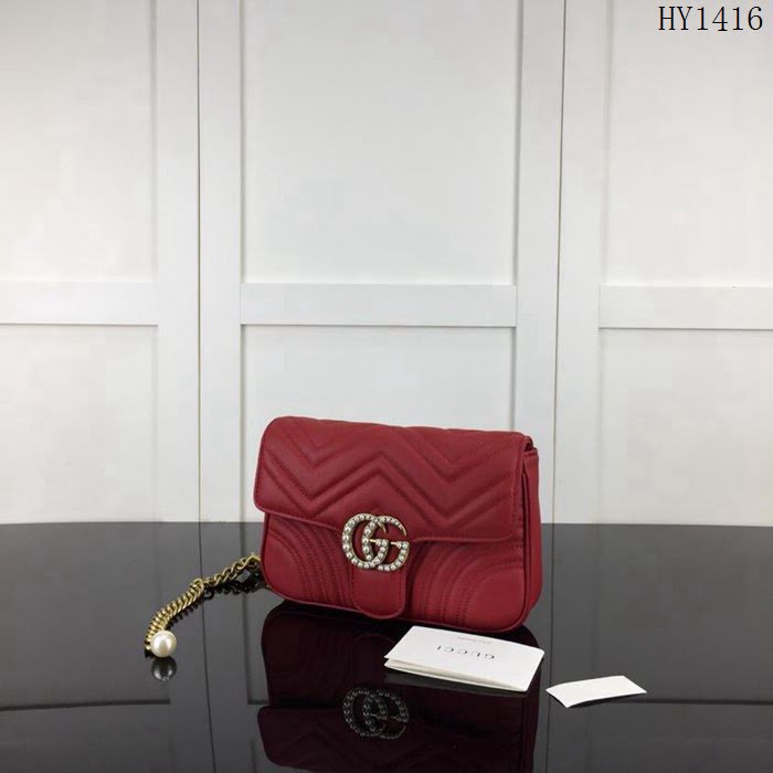 GUCCI古馳 新款 專櫃品質 原單 476809 大紅 鏈條肩背斜挎包HY1416