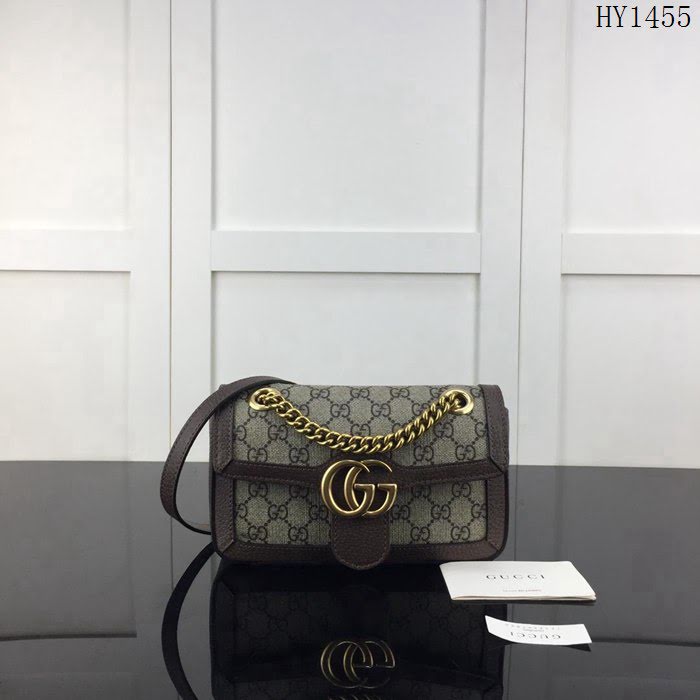 GUCCI古馳 新款 專櫃品質 原單 446744 啡Pvc啡皮 鏈條 單肩 斜挎包HY1455