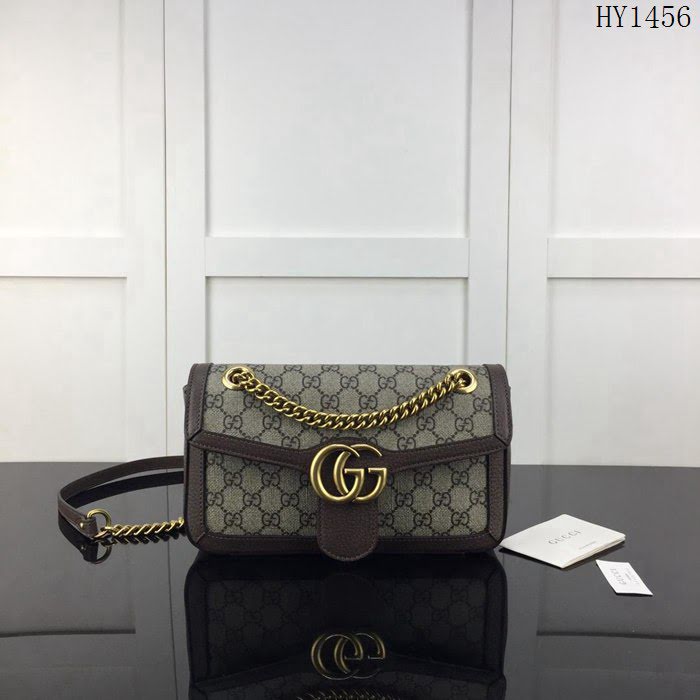 GUCCI古馳 新款 專櫃品質 原單 443497 啡Pvc啡皮 鏈條 單肩 斜挎包HY1456