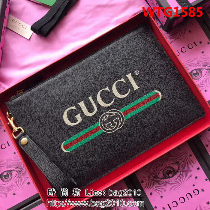 GUCCI古馳 歐洲正品原單 絲印經典款手包 495011 黑色全皮 WTG1585