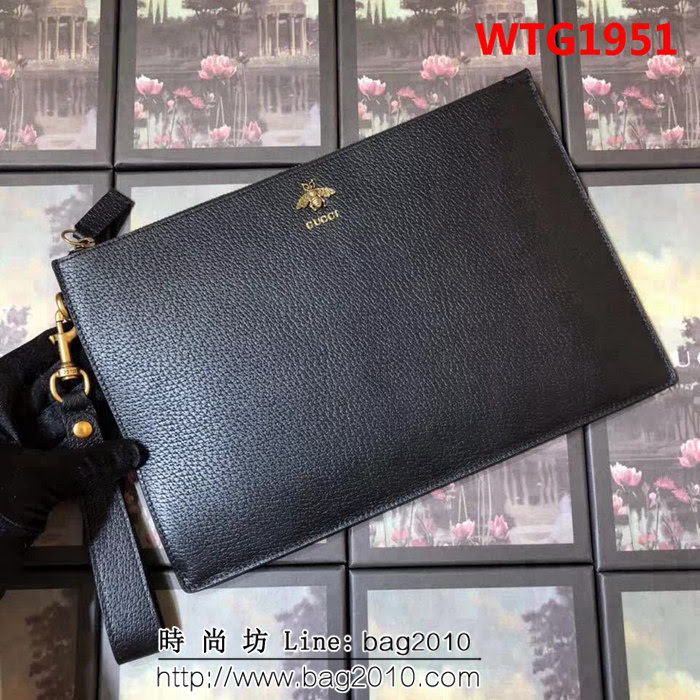 GUCCI古馳 原單新品 纖薄皮革 男士手拿包 523684 黑皮 WTG1951