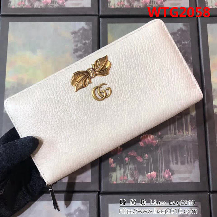 GUCCI古馳 頂級原單 2018早秋新品 黑色皮革三面拉鏈錢包 524291 白配粉 WTG2058