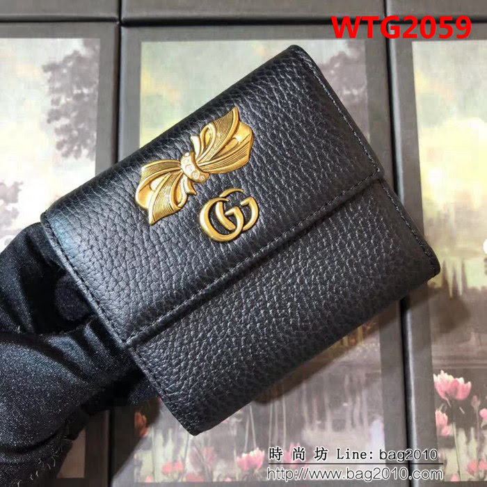 GUCCI古馳 頂級原單 早秋新品 雙色牛皮 女士翻蓋皮夾 524294 黑配粉 WTG2059