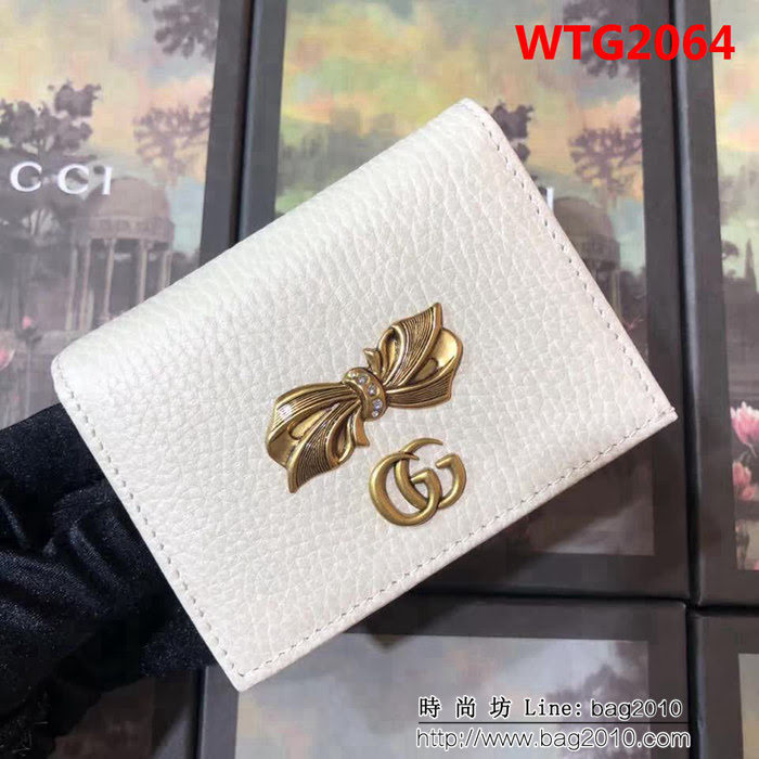 GUCCI古馳 頂級原單 2018早秋新品 女士雙折皮夾 524289 白配粉 WTG2064