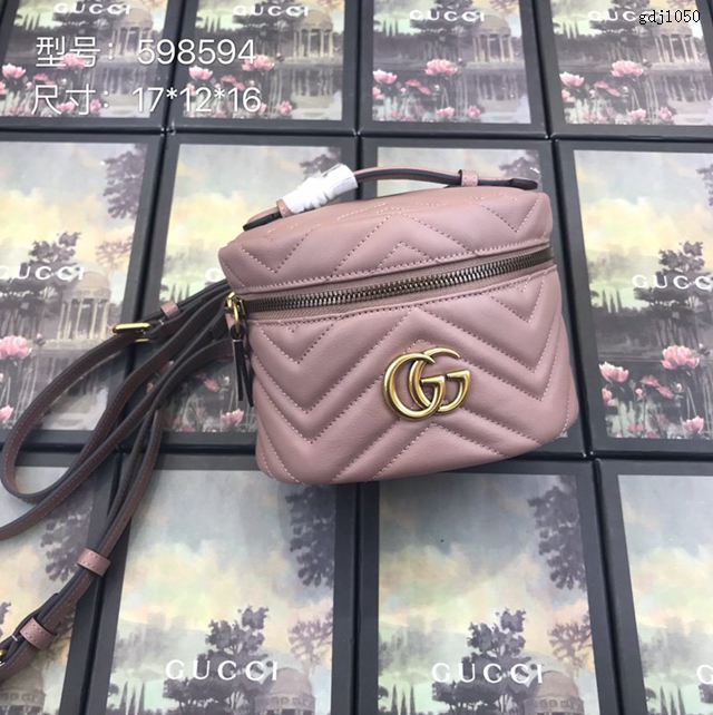 Gucci包 古馳新款化妝包 Gucci手提女包 Gucci單肩斜挎包 598594 裸粉色  gdj1050