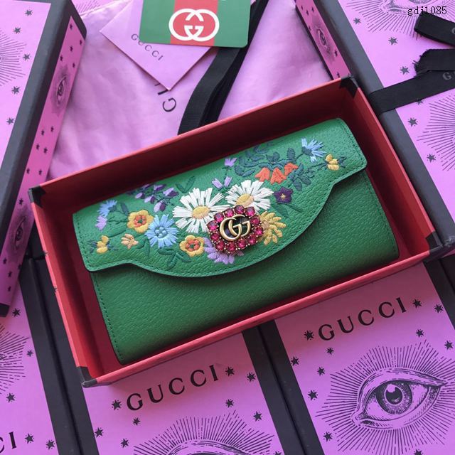 Gucci錢包 古馳2020新款 鑲鑽蜜蜂五金 Gucci翻蓋錢包 499359桃紅全皮  gdj1090