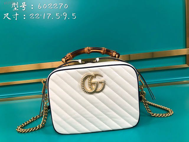 Gucci古馳包包 G家新款女包 602270 古奇白色全皮女士手提肩背包 Gucci竹節包 gdj1471