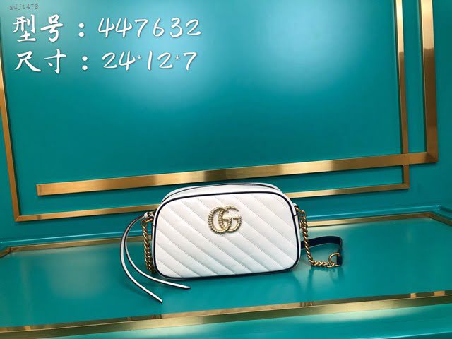 Gucci古馳包包 G家新款女包 447632 古奇白藍色全皮小號肩背斜挎鏈條女包 Gucci相機包 gdj1478