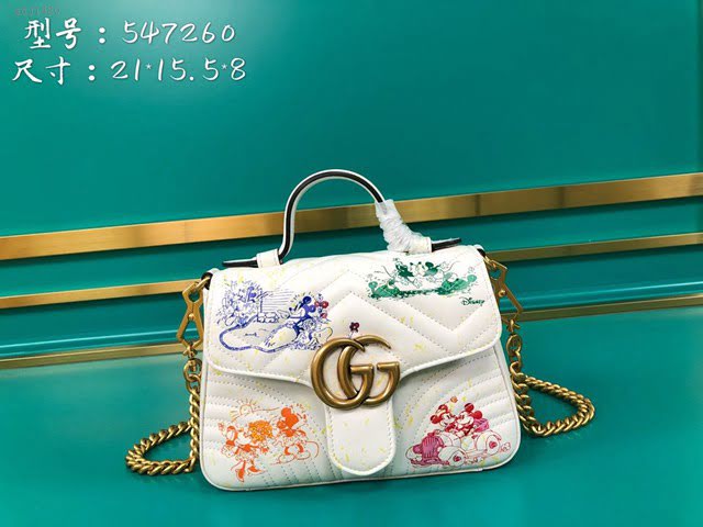 Gucci古馳包包 G家新款女包 547260 古奇白色米奇全皮手提包 Gucci肩背斜挎包 gdj1480