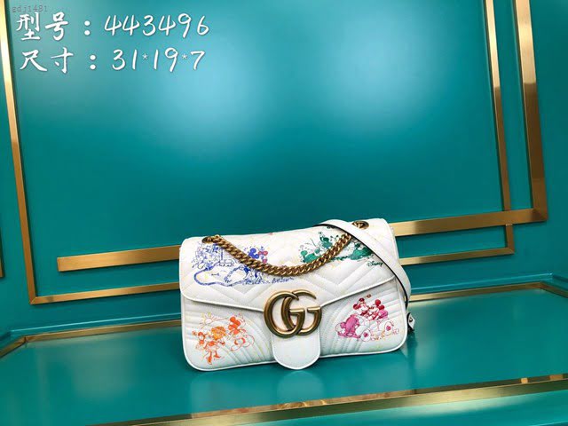 Gucci古馳包包 G家新款女包 443496 古奇白色米奇全皮大號女包 Gucci肩背斜挎包 gdj1481