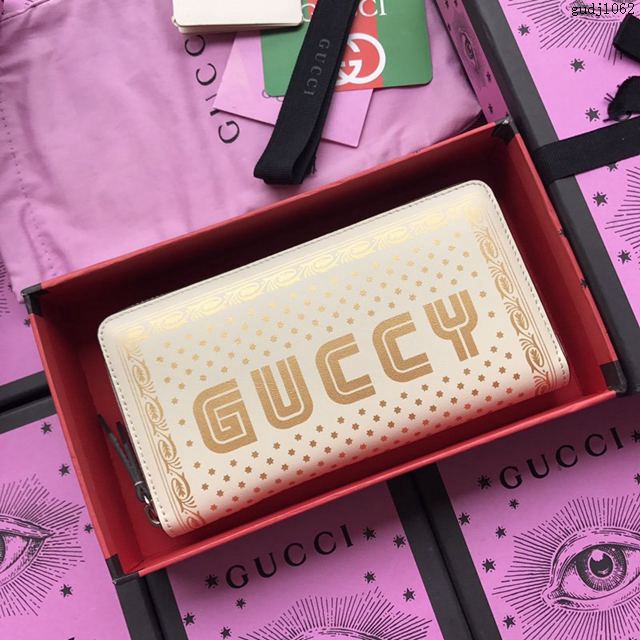 Gucci包 古馳錢包 510488米白全皮 原單SEGA標誌拉鏈包 圖形字體結合星星和邊框圖案 Gucci拉鏈長錢包  gudj1062