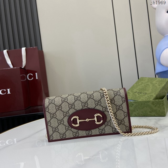 Gucci專櫃古馳最新款Horsebit女士1955系列鏈條錢包 jh1969型號：621892