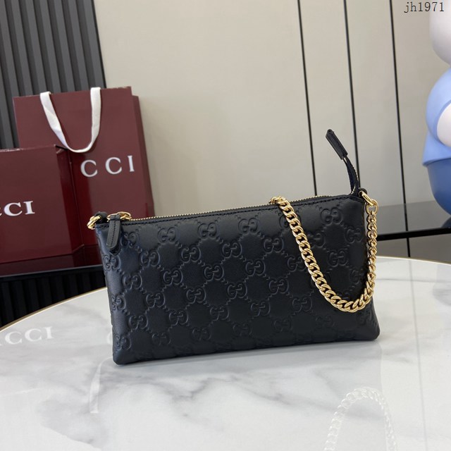 Gucci專櫃古馳最新款原廠牛皮鏈條包麻將包 jh1971型號：779791