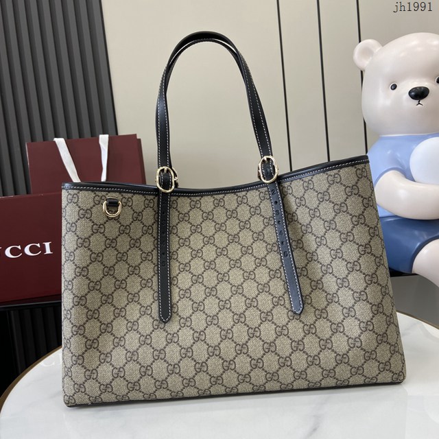 Gucci專櫃古馳最新款購物袋GG圖案條紋織大號肩背包 jh1991型號：815213