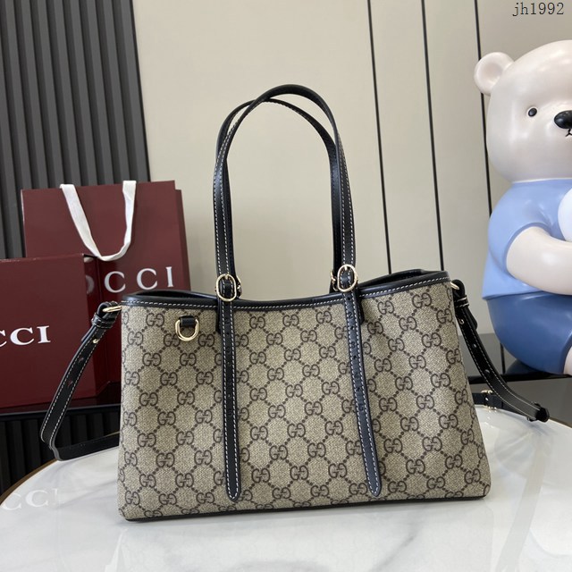 Gucci專櫃古馳最新款購物袋GG圖案條紋織大號肩背包 jh1992型號：815214