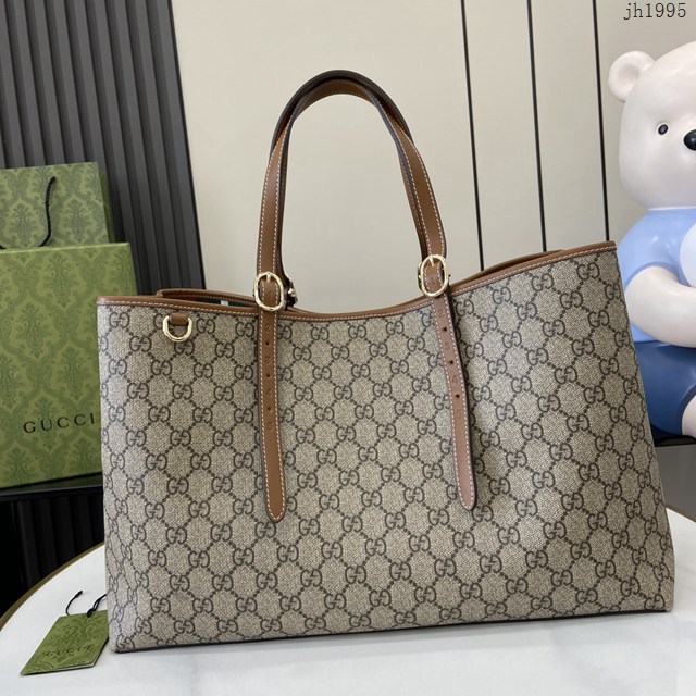 Gucci專櫃古馳最新款購物袋GG圖案條紋織大號肩背包 jh1995型號：815213