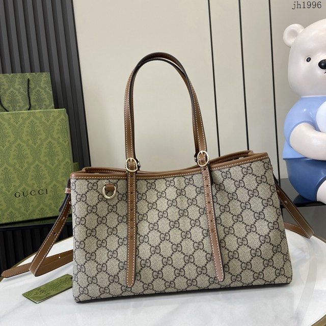 Gucci專櫃古馳最新款購物袋GG圖案條紋織大號肩背包 jh1996型號：815214