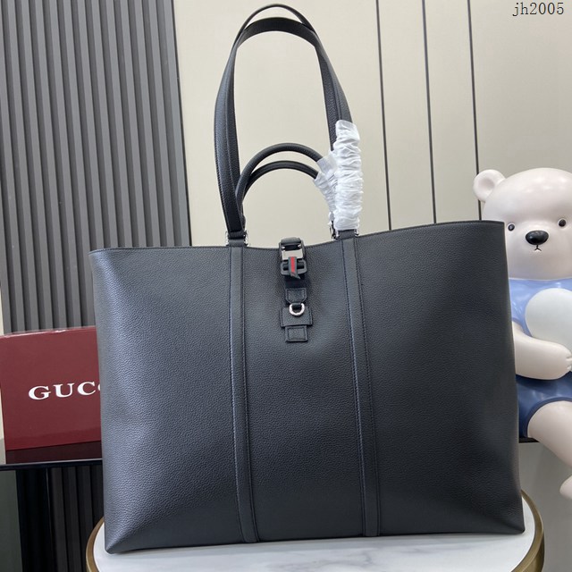 Gucci專櫃古馳最新款托特包以粒面軟皮男士肩背手提包 jh2005型號：816753