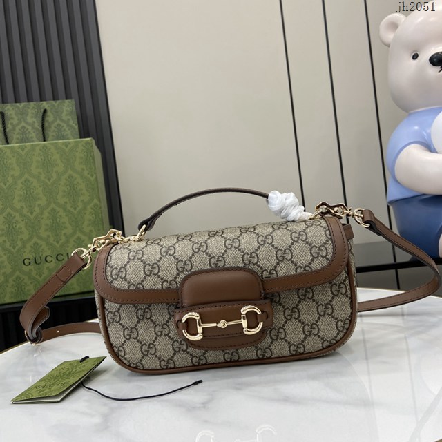 Gucci專櫃古馳最新款Horsebit 1955系列小號手提單肩斜挎女包 jh2051型號：815206