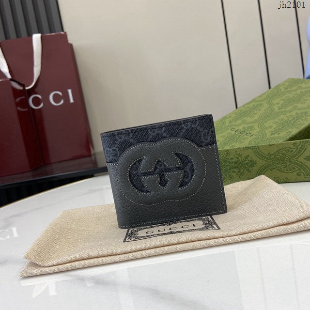 Gucci專櫃古馳最新款飾鏤空互扣式雙G錢包男士短夾錢包 jh2101型號：701420
