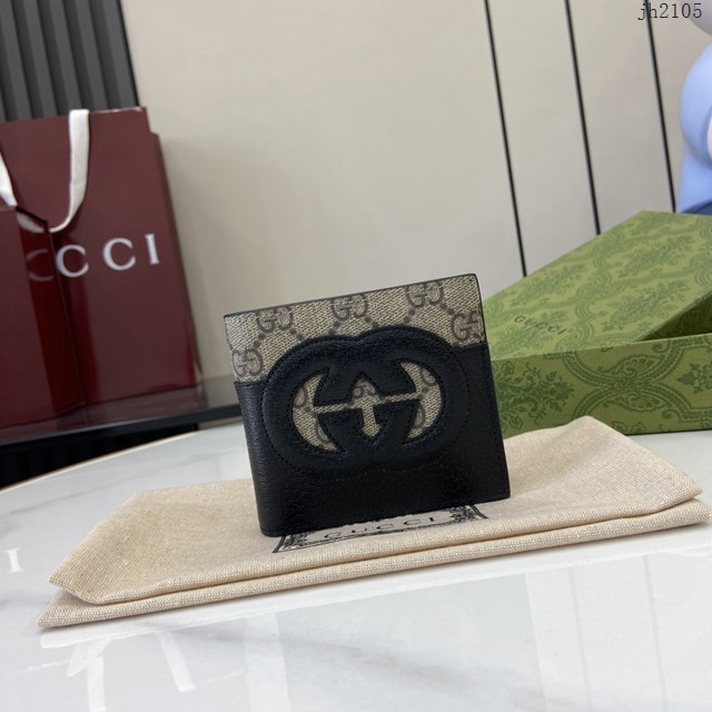 Gucci專櫃古馳最新款飾鏤空互扣式雙G錢包男士短夾錢包 jh2105型號：701420