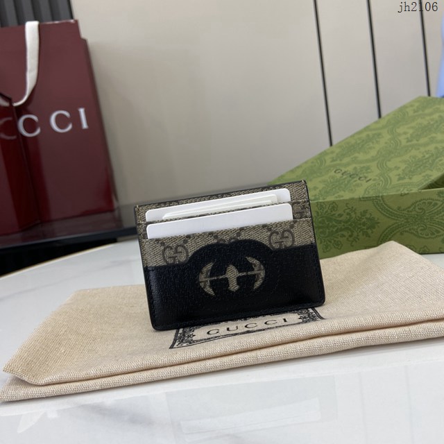 Gucci專櫃古馳最新款飾鏤空互扣式雙G卡片夾卡包 jh2106型號：701425