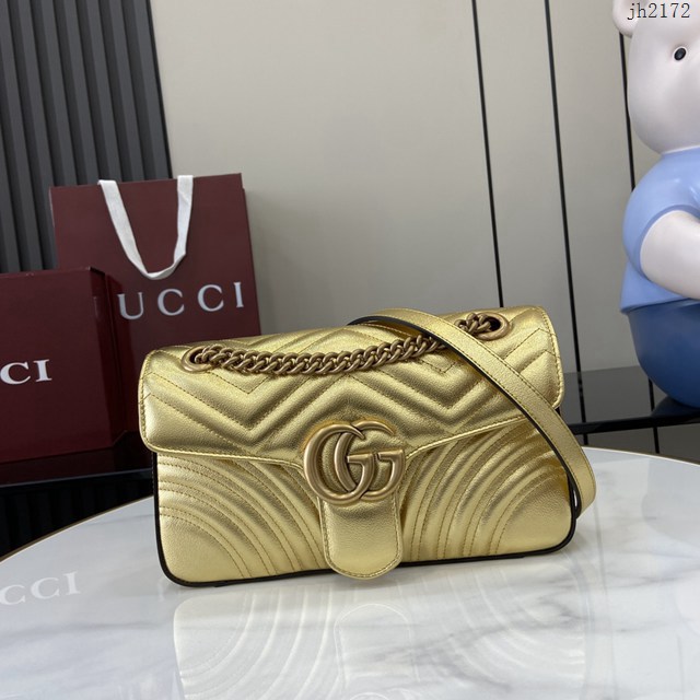 Gucci專櫃古馳最新款雙G拉鏈內袋滑鏈包單肩斜挎女包 jh2172型號：443497