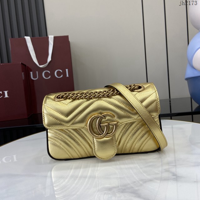 Gucci專櫃古馳最新款雙G拉鏈內袋滑鏈包單肩斜挎女包 jh2173型號：446744