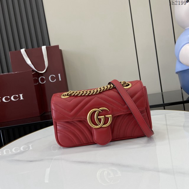 Gucci專櫃古馳最新款Marmont系列絎縫迷你手袋原廠皮鏈條女士挎包 jh2199型號：446744