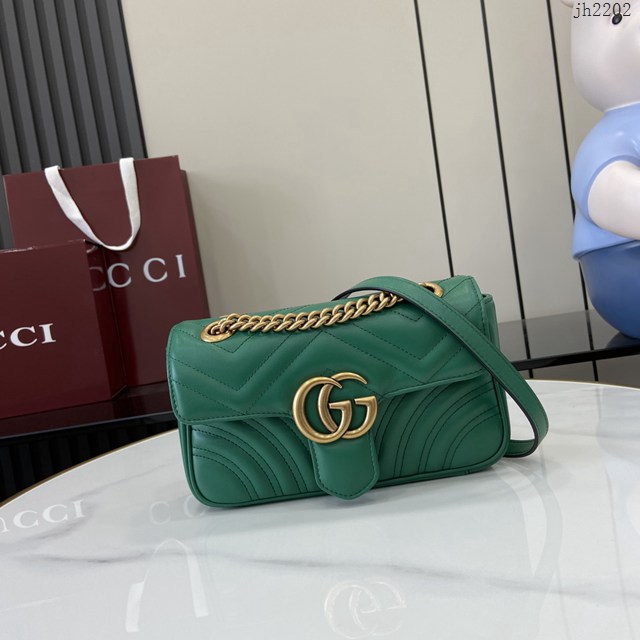 Gucci專櫃古馳最新款Marmont系列絎縫迷你手袋原廠皮鏈條女士挎包 jh2202型號：446744