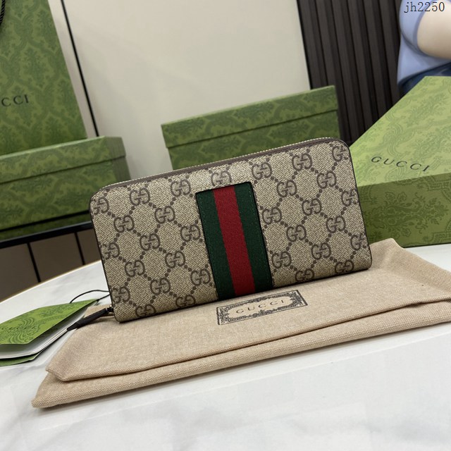 Gucci專櫃古馳最新款飾GG細節拉鏈錢包男士長夾錢包 jh2250型號：408831