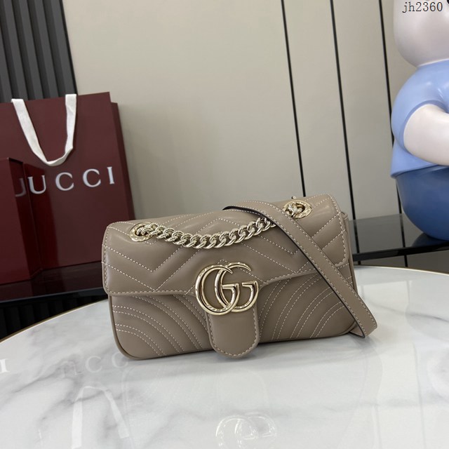 Gucci專櫃古馳最新款Marmont系列絎縫迷你手袋原廠皮鏈條女士挎包 jh2360型號：446744