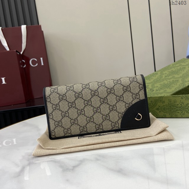 Gucci專櫃古馳最新款Emblem系列翻蓋長夾錢包 jh2403型號：821802