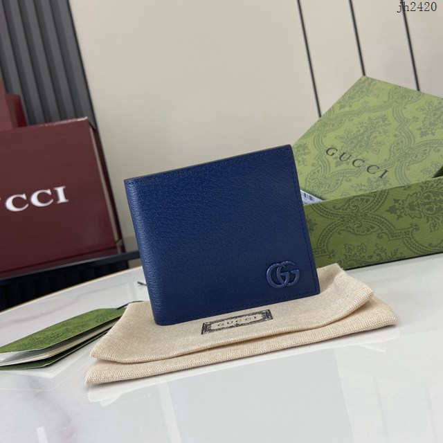 Gucci專櫃古馳最新款Marmont系列皮革雙折錢包男士短夾 jh2420型號：428726