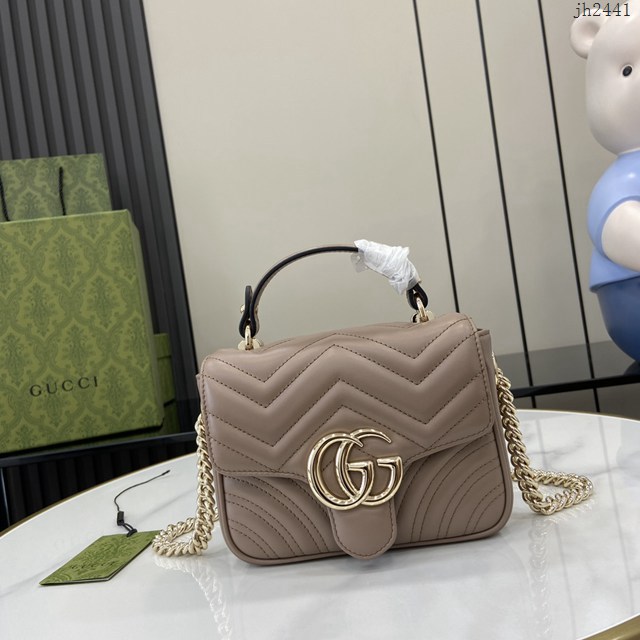 Gucci專櫃古馳最新款Marmont系列迷你原廠皮手提包女士鏈條肩背包 jh2441型號：811238