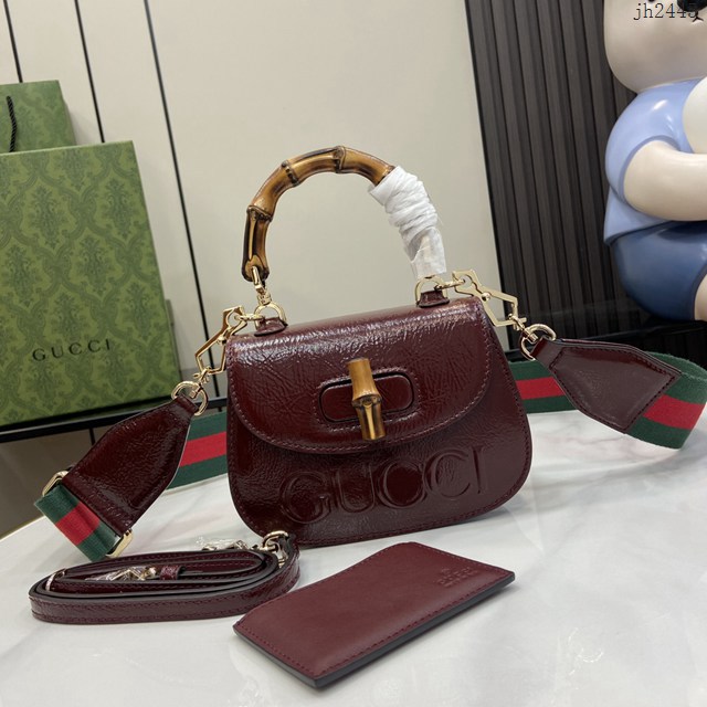 Gucci專櫃古馳最新款Bamboo 1947系列迷你竹節手提包肩背女包 jh2445型號：786482