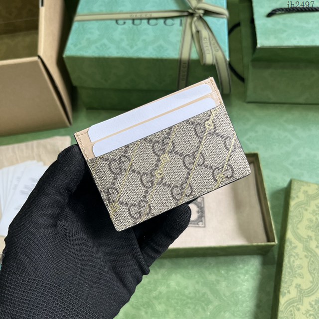 Gucci專櫃古馳最新款飾馬銜扣印花卡片夾卡包 jh2497型號：774344
