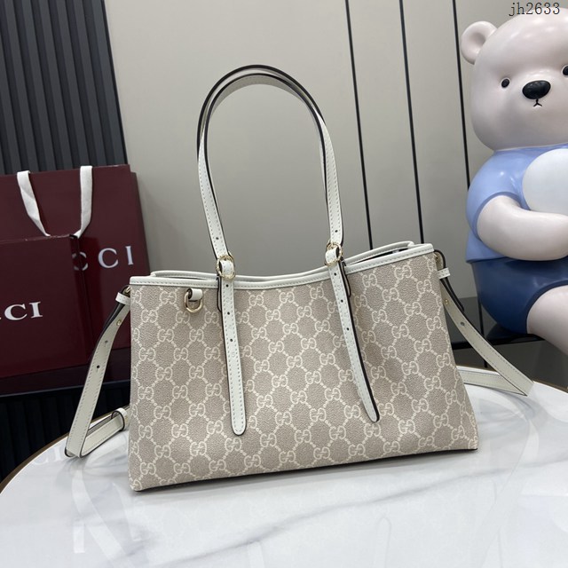 Gucci專櫃古馳最新款購物袋GG圖案條紋織大號肩背包 jh2633型號：815214